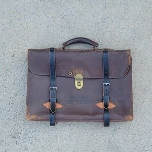 Vtg Navigational Double Strap Leather Briefcase MB1
